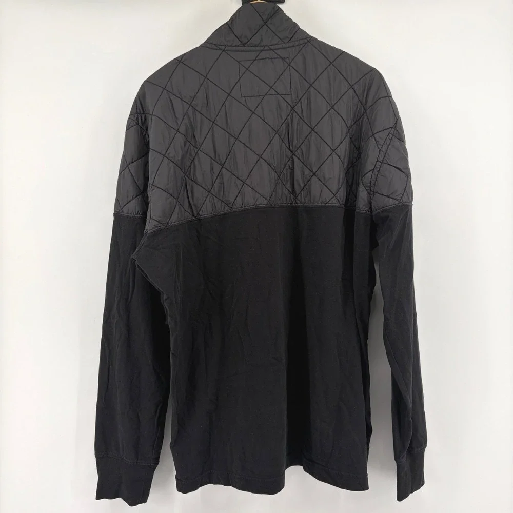 True Religion Mens Black Quilted Mixed Media Quarter Zip Pullover Sweatshirt 2XL
